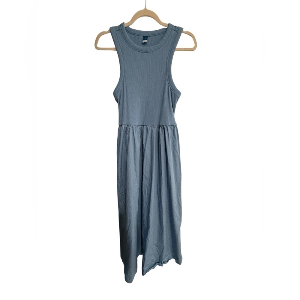 Rib Knit & Cotton Poplin Midi Dress​​​​